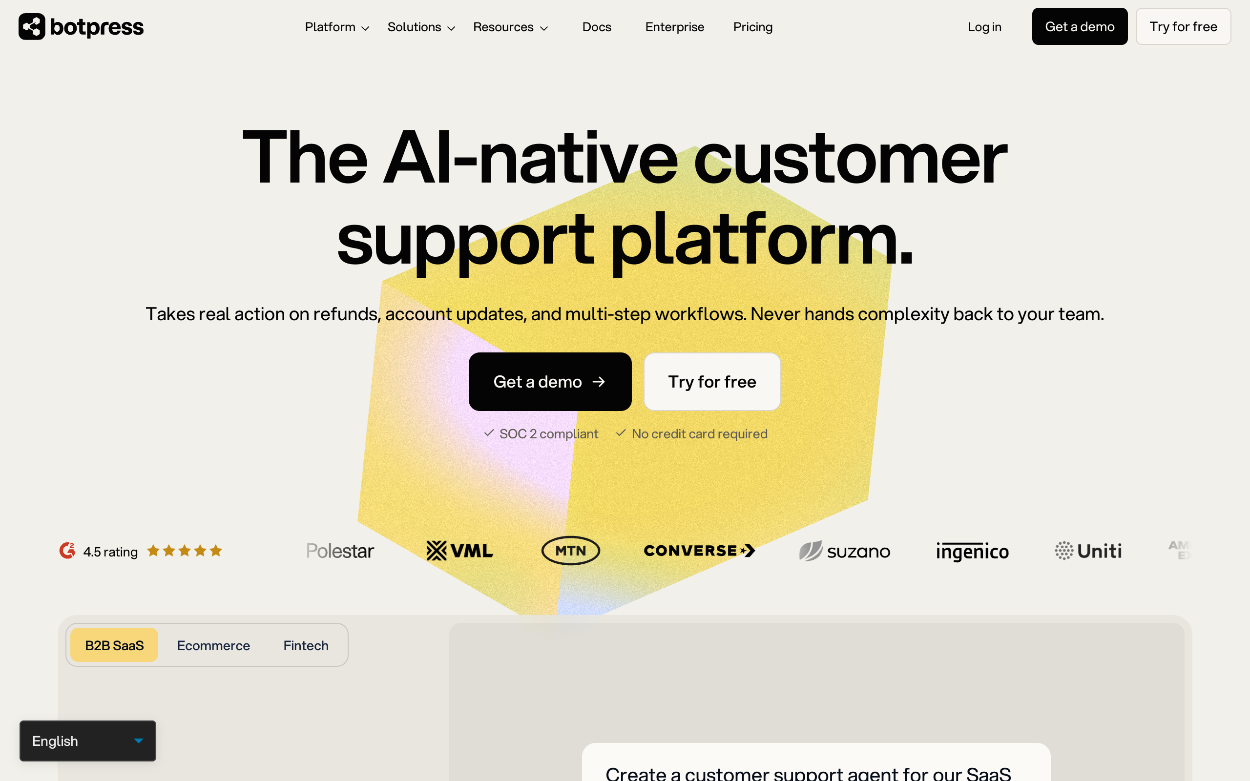 Botpress homepage presenting its platform for building AI agents